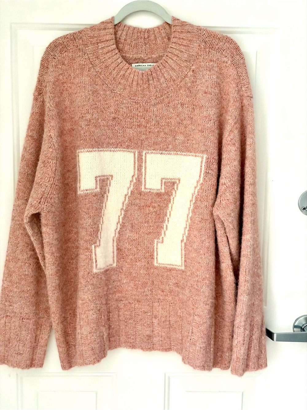 American Eagle Outfitters Blush Pink Crewneck Sweater with Cream '77 Graphic